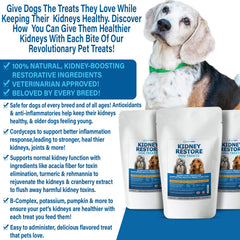 Close-up of Kidney Restore dog treat ingredients shows turmeric, cranberry and herbs for antioxidant support.