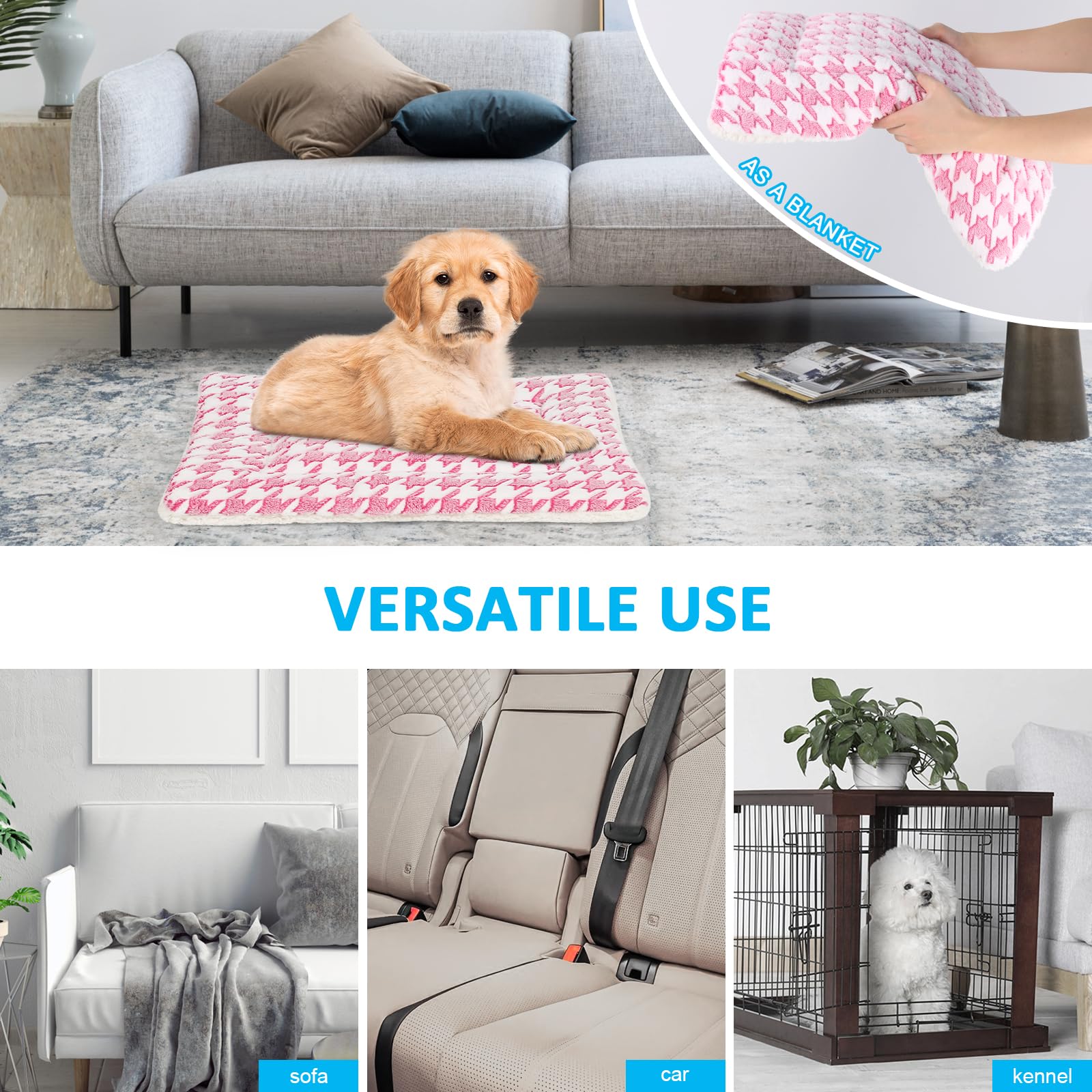 Kigmmro pink dog bed mat adds soft color to crates and floors.