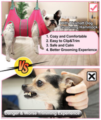 Kkiimatt grooming hammock wide-strap design prevents escapes during at-home trims.