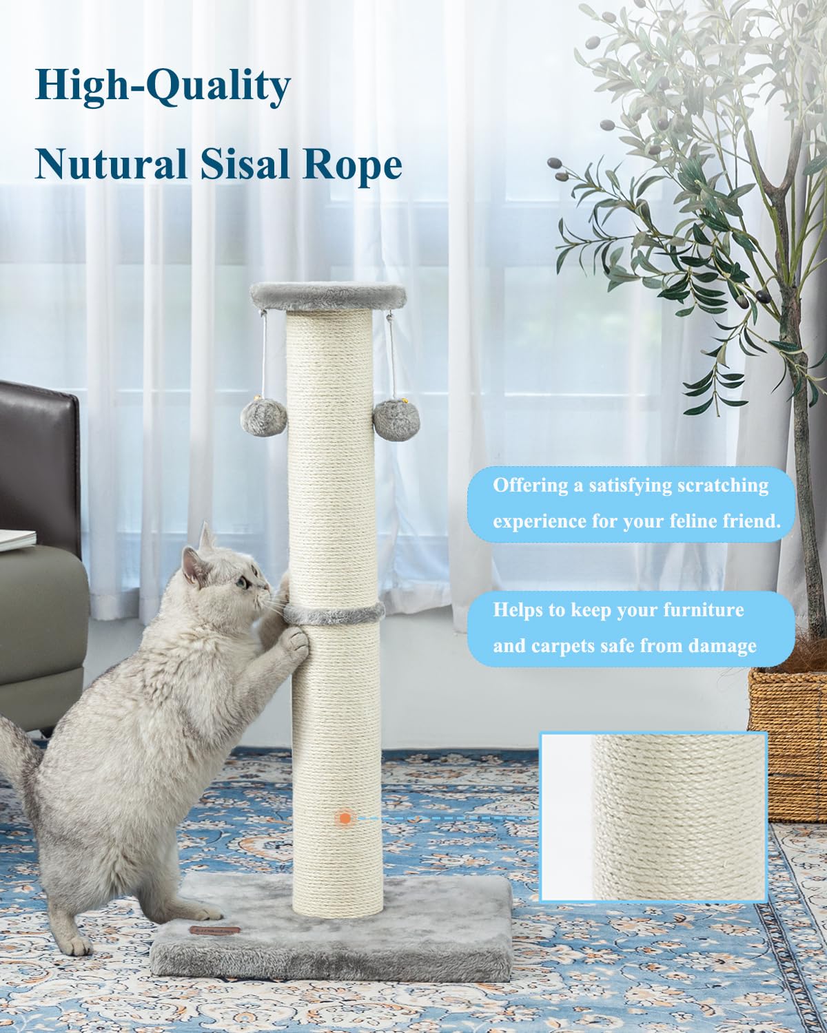 Kilodor premium materials gray ensure long-lasting scratching post performance.