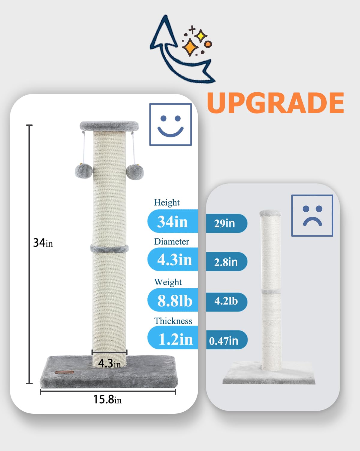 Kilodor scratching post with ball top gray for interactive play.