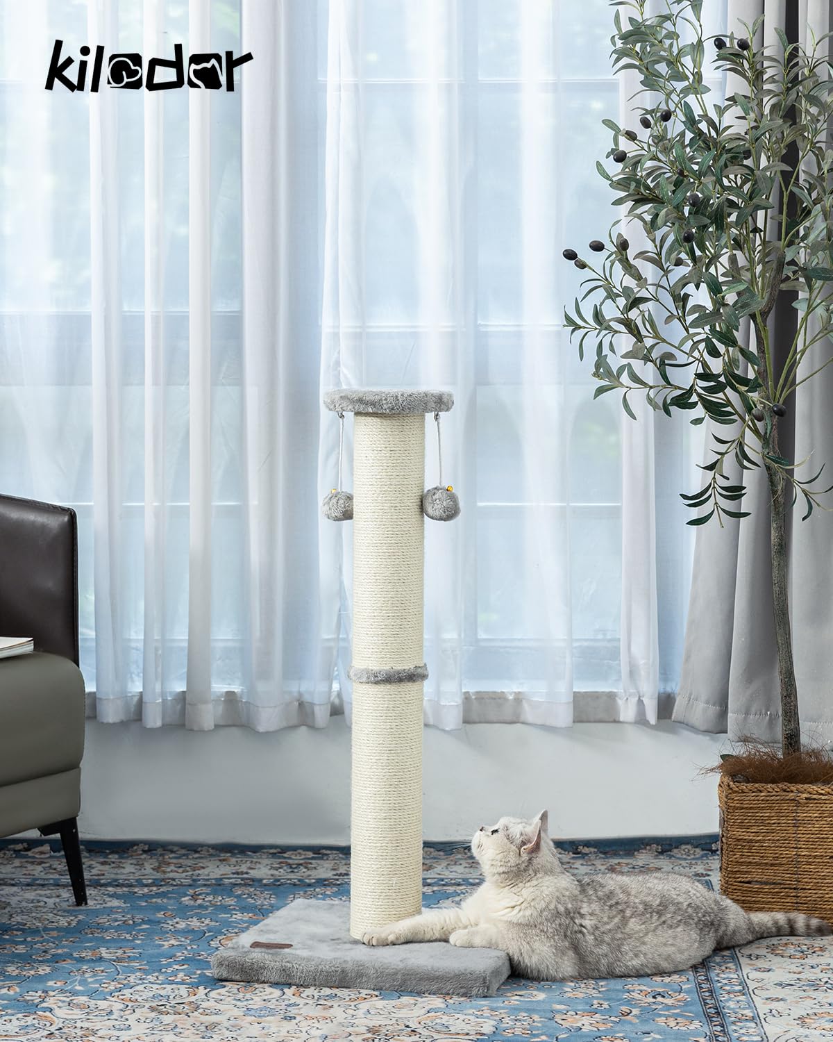 Kilodor large sisal surface 4.3-inch gray provides ample scratching space.