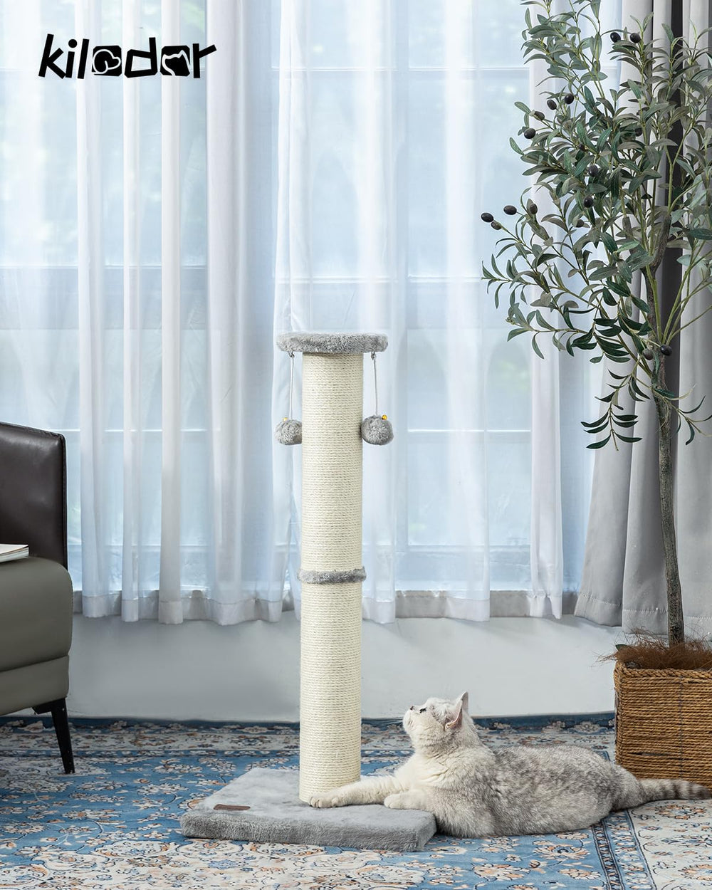Kilodor large sisal surface 4.3-inch gray provides ample scratching space.