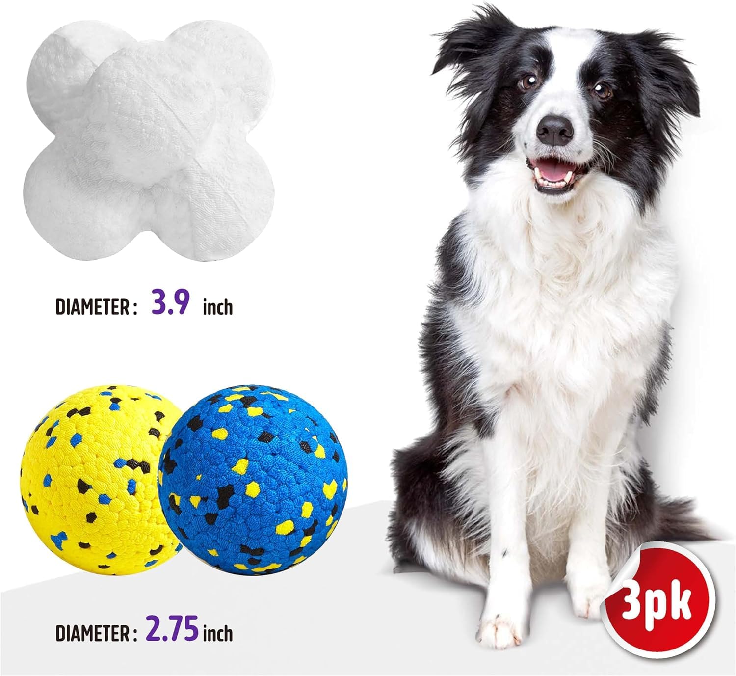 Kimee 3.9-inch dog ball close-up with tough outer texture for chewers.
