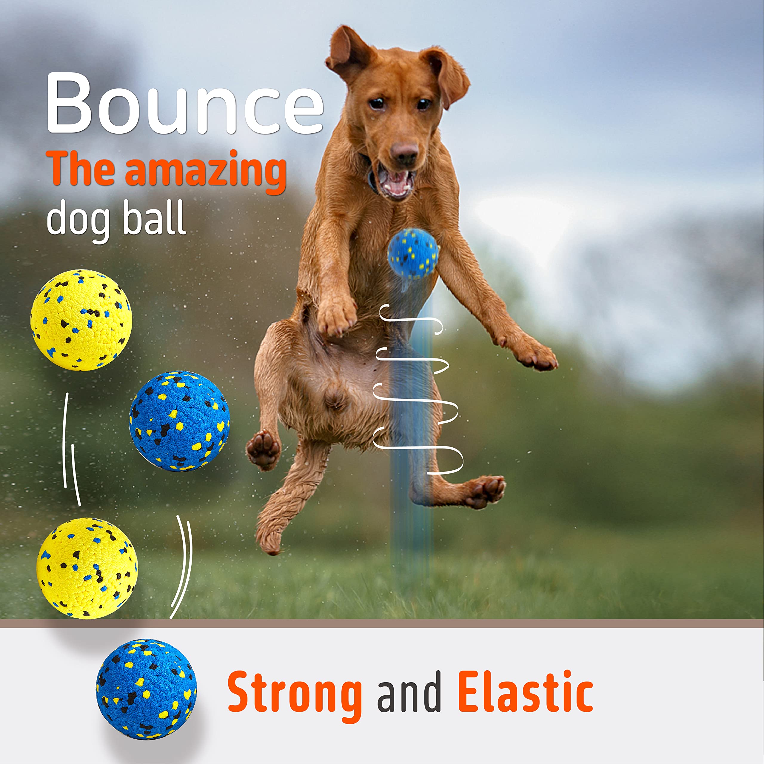 Kimee 3.9-inch dog balls in action with a ball launcher.