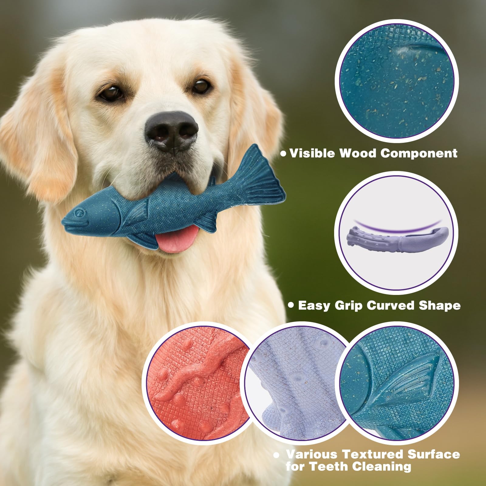 Kimee 3-pack dog toy set offers versatile chewing for all breeds.
