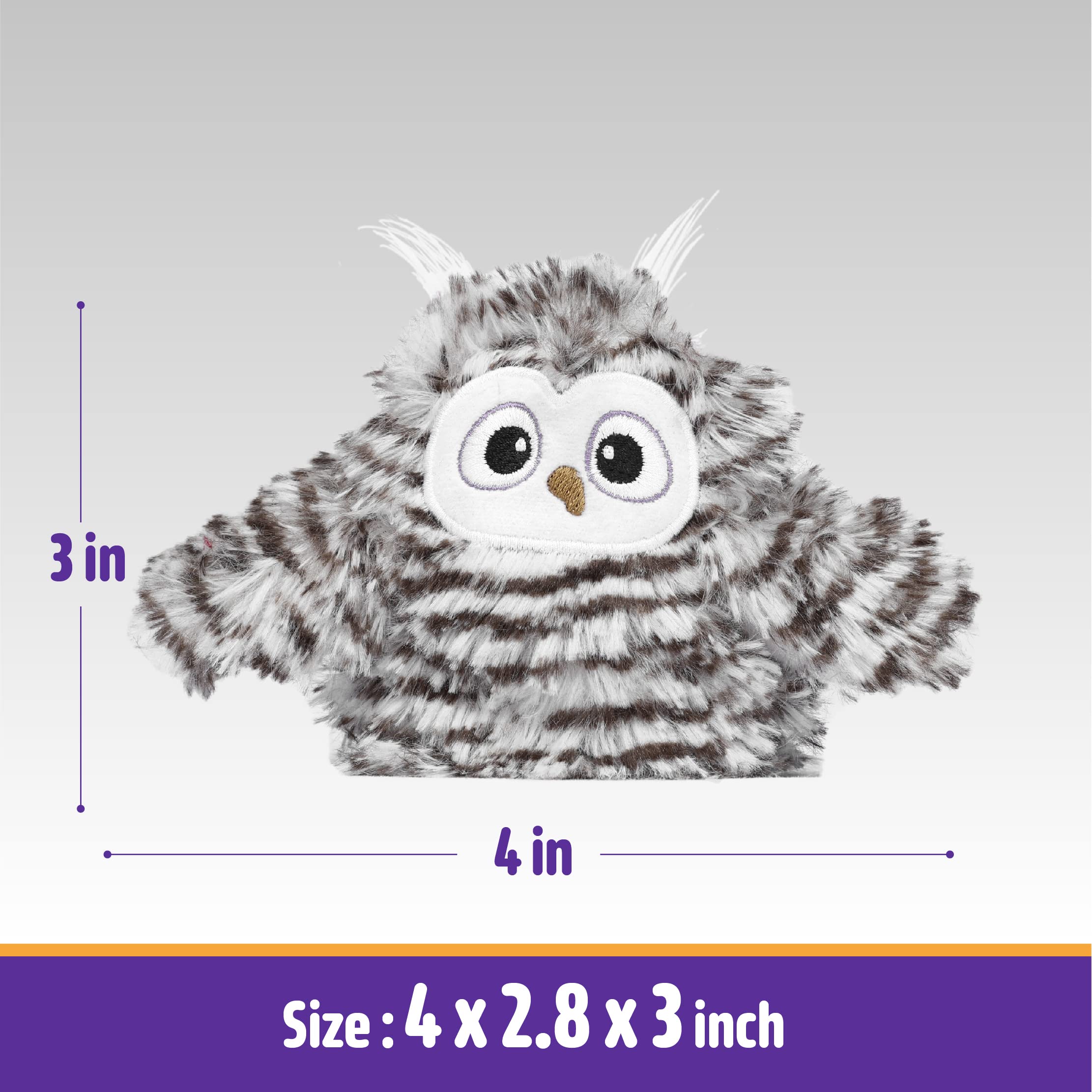 Kimee owl toy wings flap, stimulating hunting instincts with lifelike motion for engaging play.
