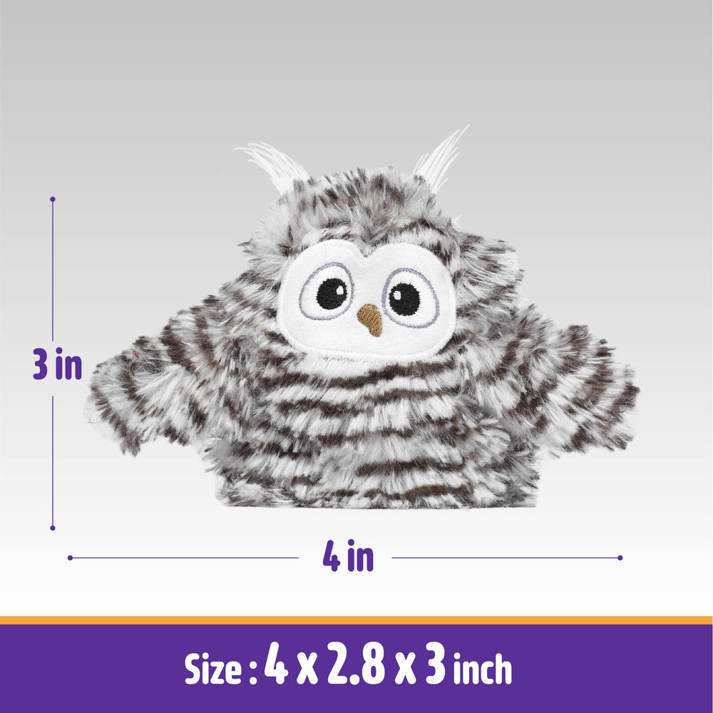 Kimee owl toy wings flap, stimulating hunting instincts with lifelike motion for engaging play.