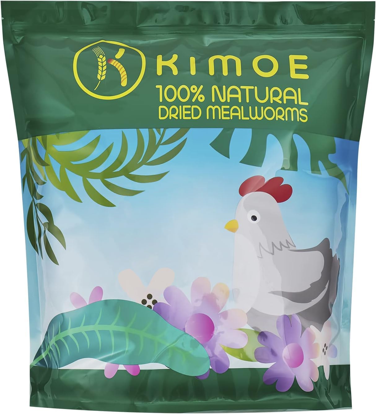 Kimoe dried mealworms 5lb bag front view, protein-packed feed for backyard poultry