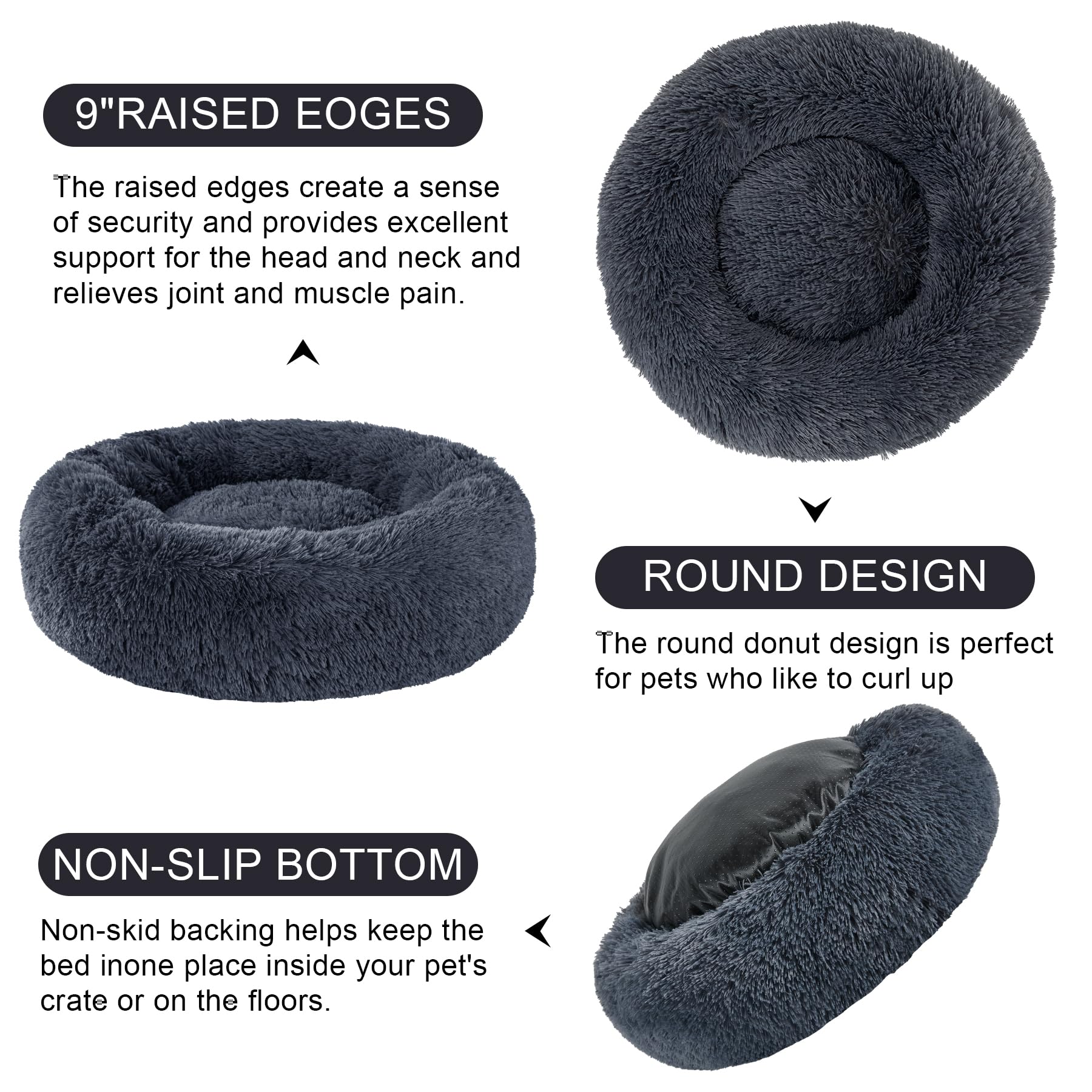 Kimpets dog calming bed inner padding illustrates supportive cushioning.