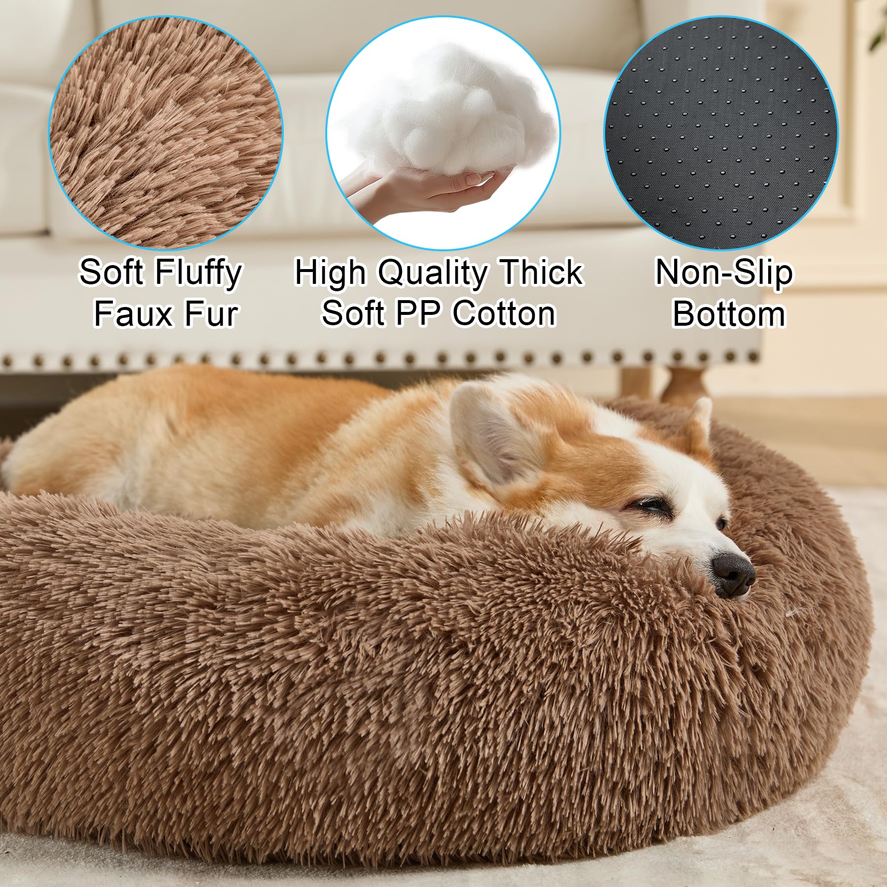 Kimpets anti-slip faux fur bed demonstrates a secure resting surface.