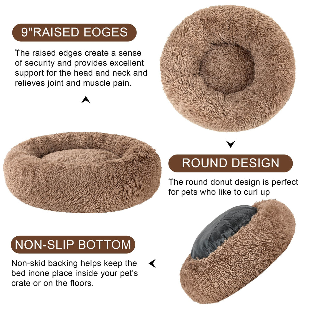 Kimpets fluffy donut bed with raised rim creates a warm cuddling space.