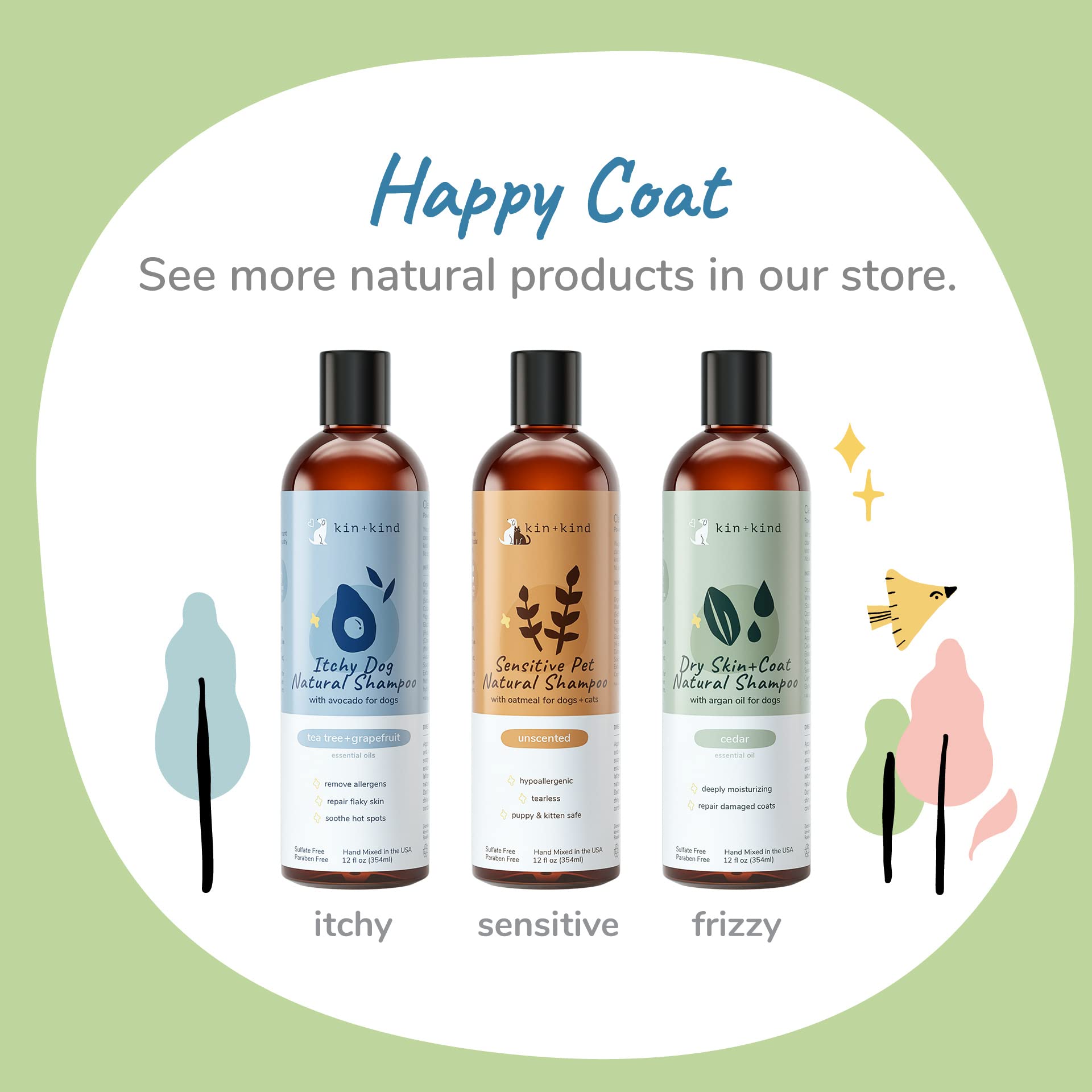 kin+kind 12 oz grooming duo bottles for regular pet care.