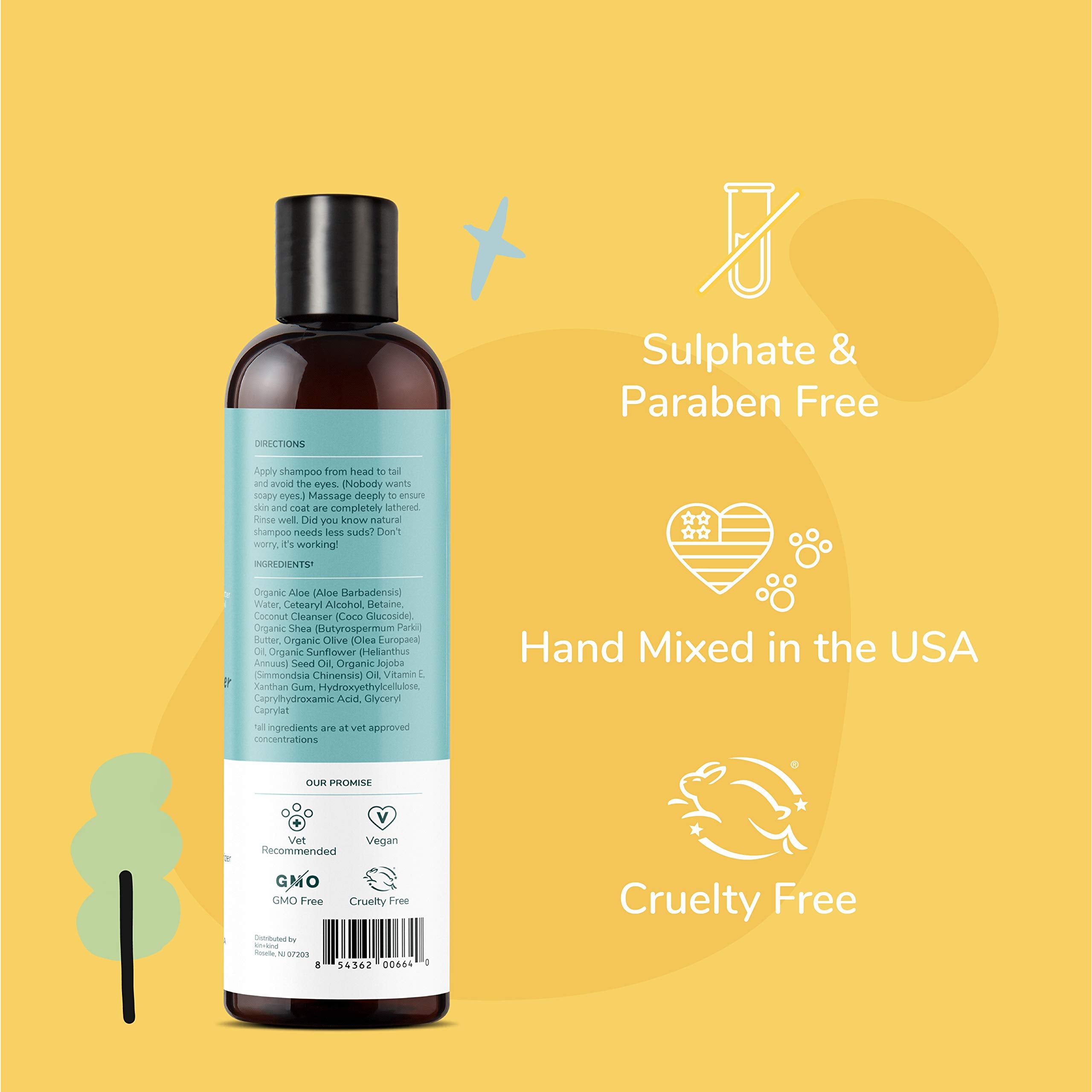 kin+kind fórmula aloe betaína nutre el pelaje sin irritar la piel.