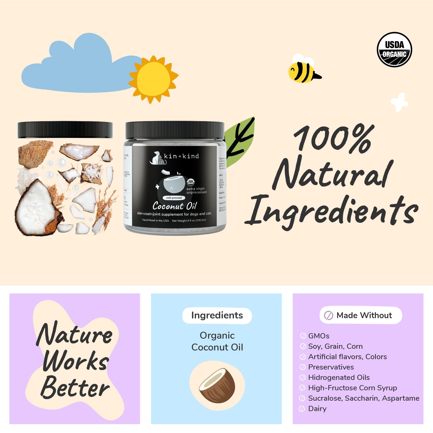 Kin+Kind coconut oil nose balm for dry, cracked noses.