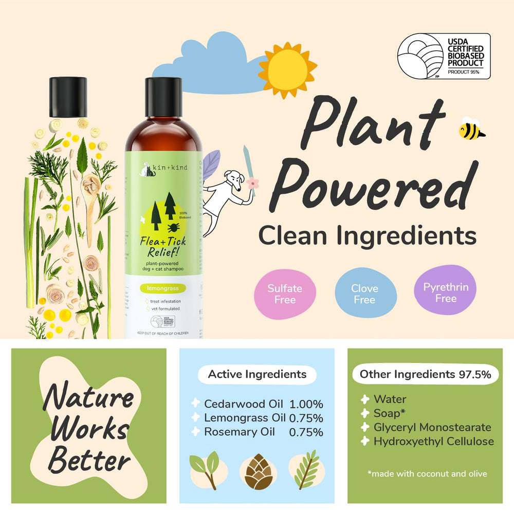 kin+kind Flea & Tick shampoo lather application—easy lather and rinse for baths.