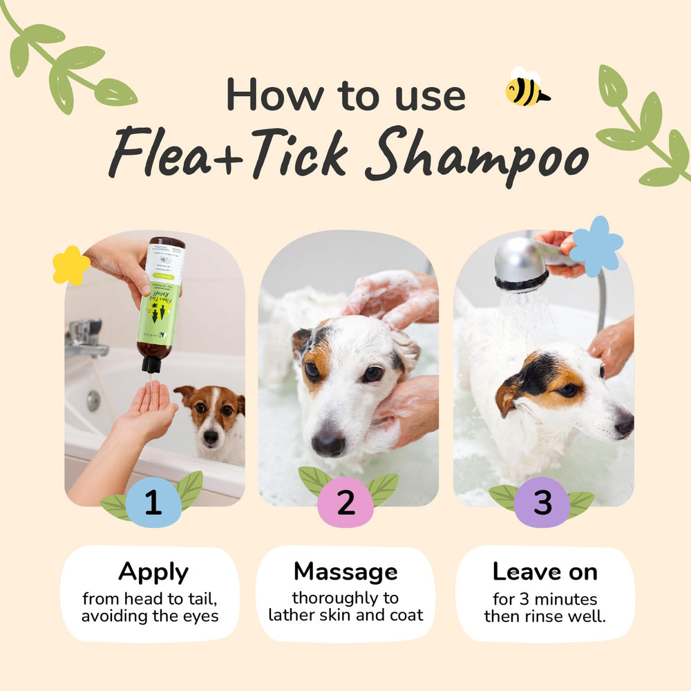kin+kind Flea & Tick shampoo lavender-lemongrass scent—refreshing bath aroma.