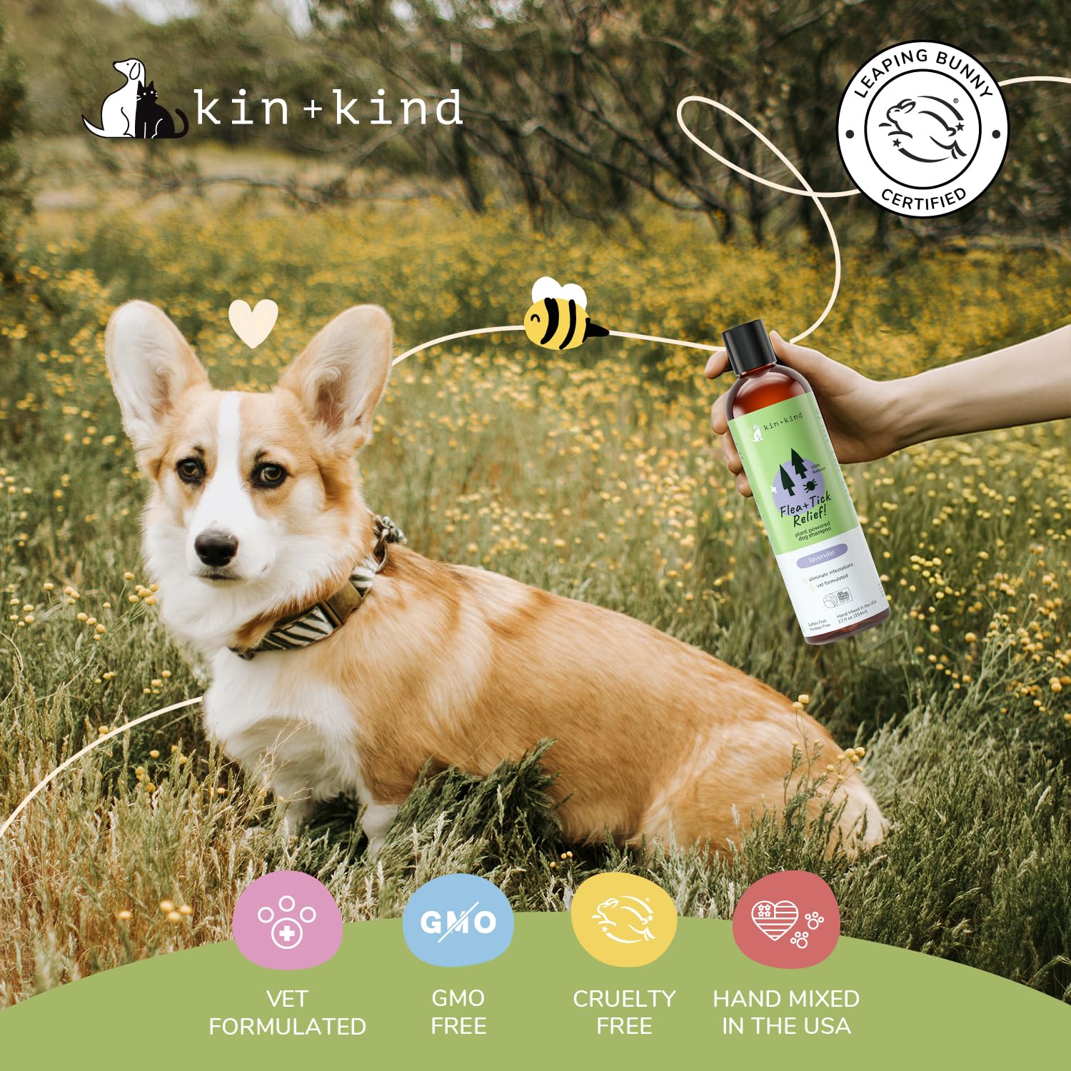 kin+kind usda-biobased-cert label on bottle signaling plant-based certification.