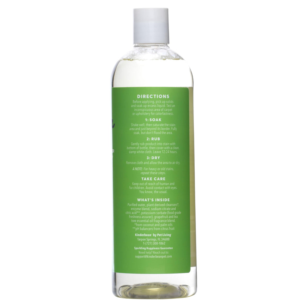 Kinderbean stain and odor eliminator bottle with pour top for heavy stains