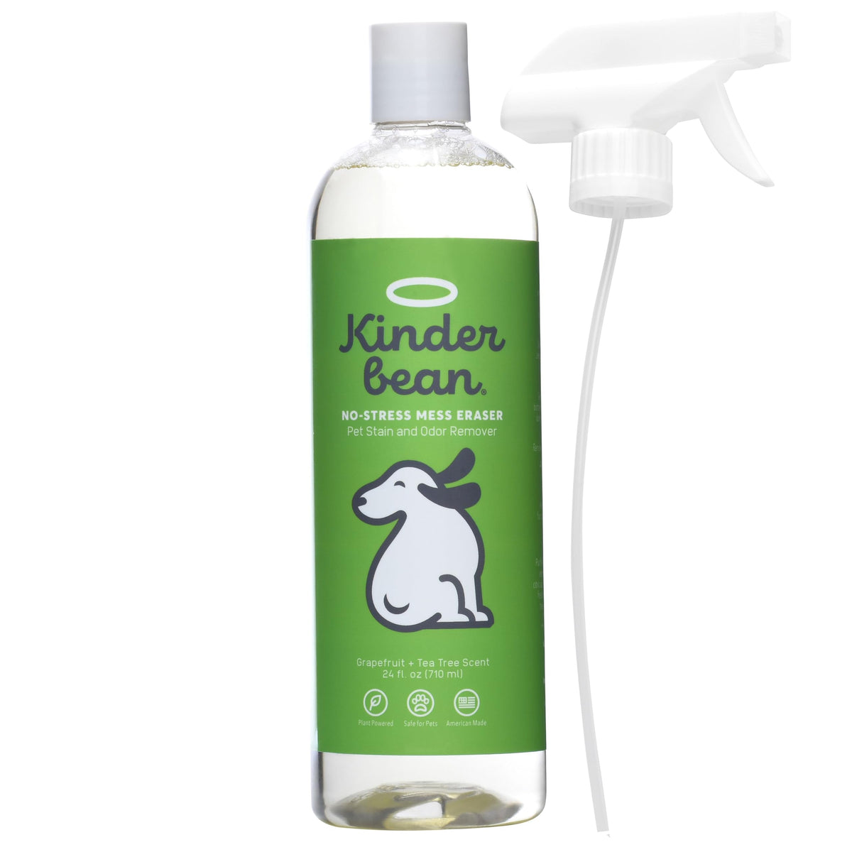 Kinderbean stain and odor eliminator bottle with spray top for light surface stains