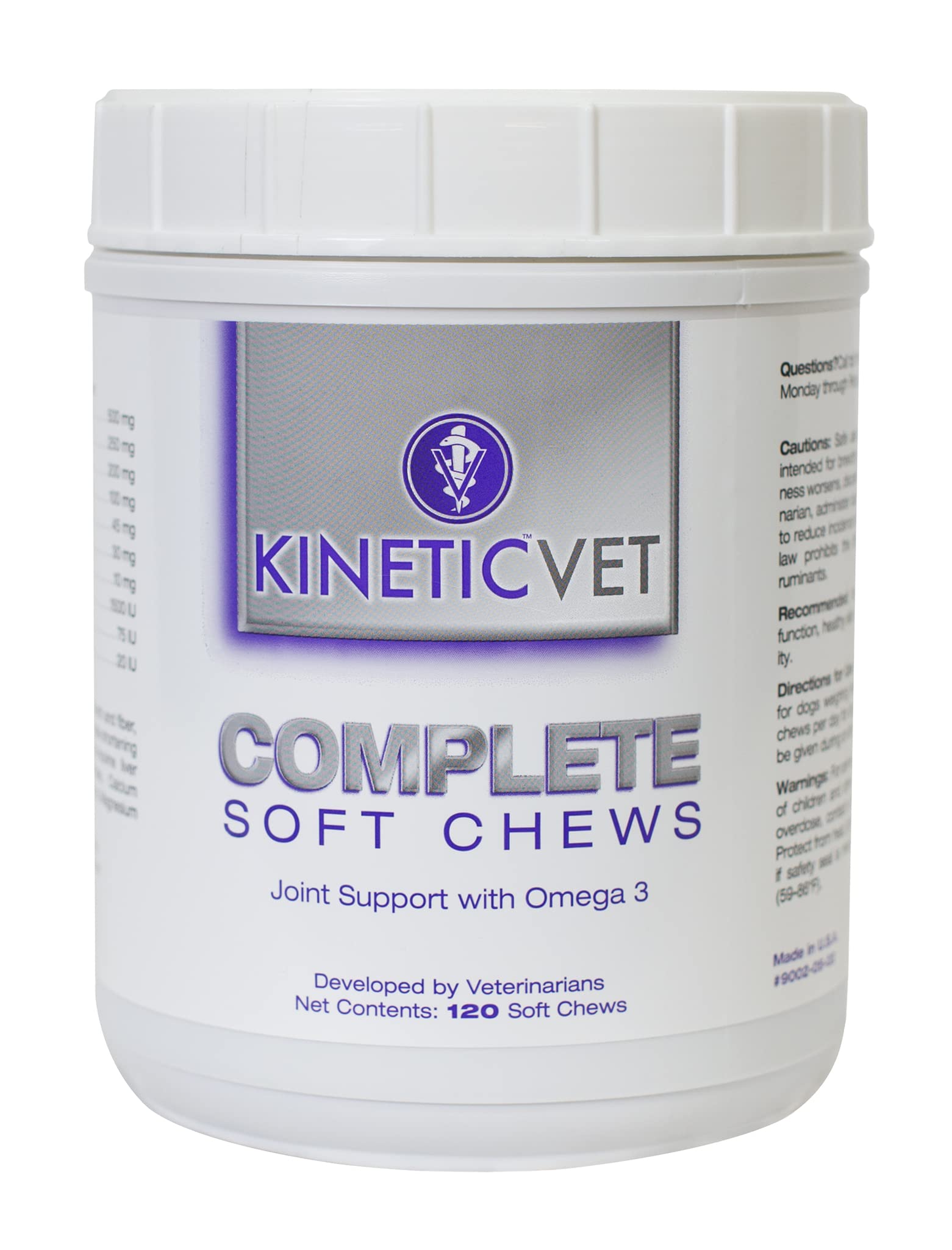 Kinetic Vet Complete Soft Chews bottle close-up supporting joint comfort and immune health