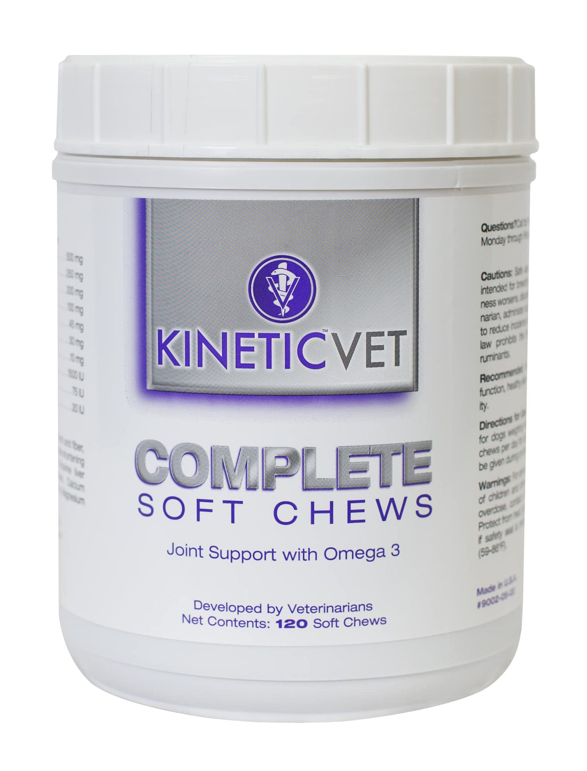 Kinetic Vet Complete Soft Chews bottle close-up supporting joint comfort and immune health