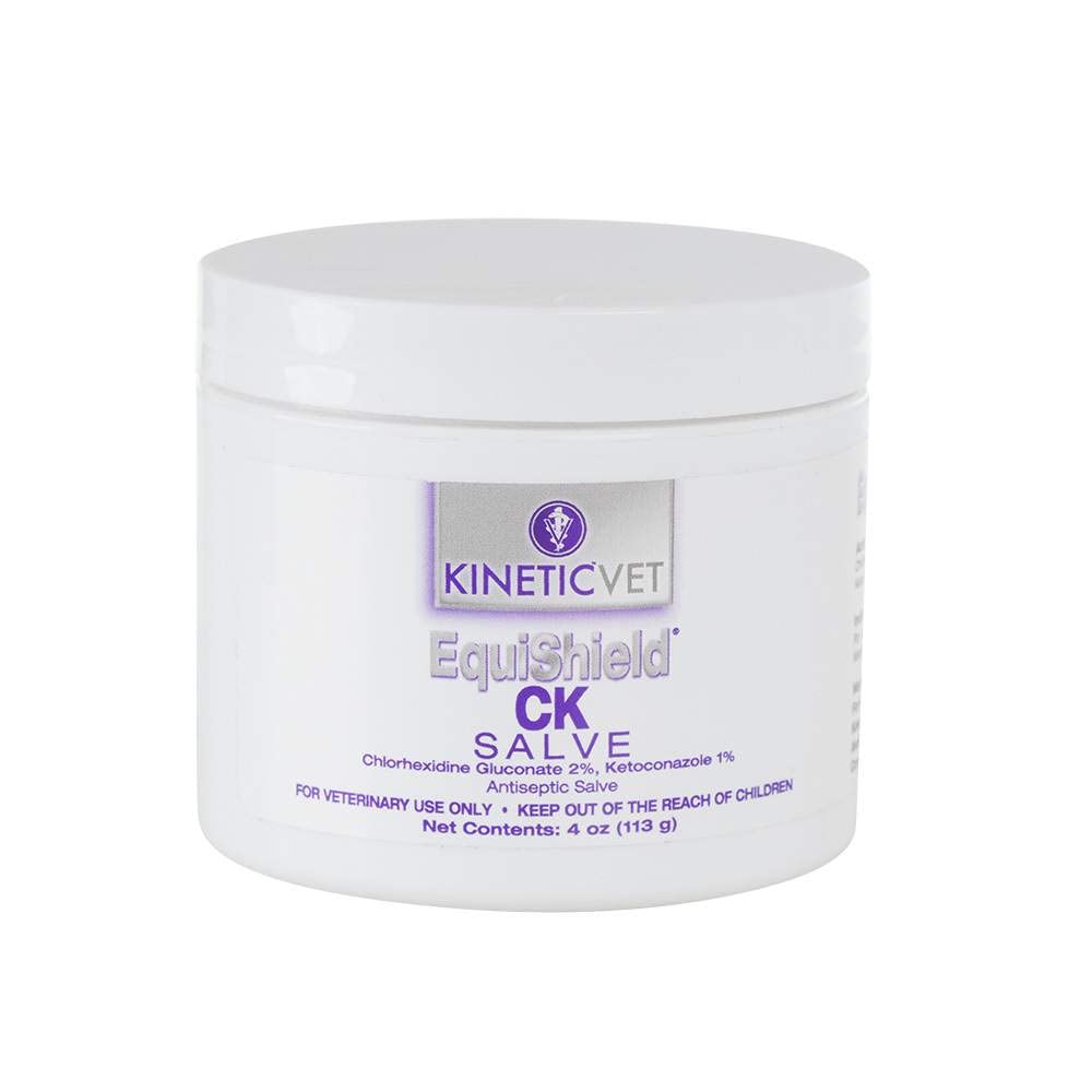 Kinetic Vet EquiShield CK Salve 4OZ jar—easy application for post-ride skin comfort.
