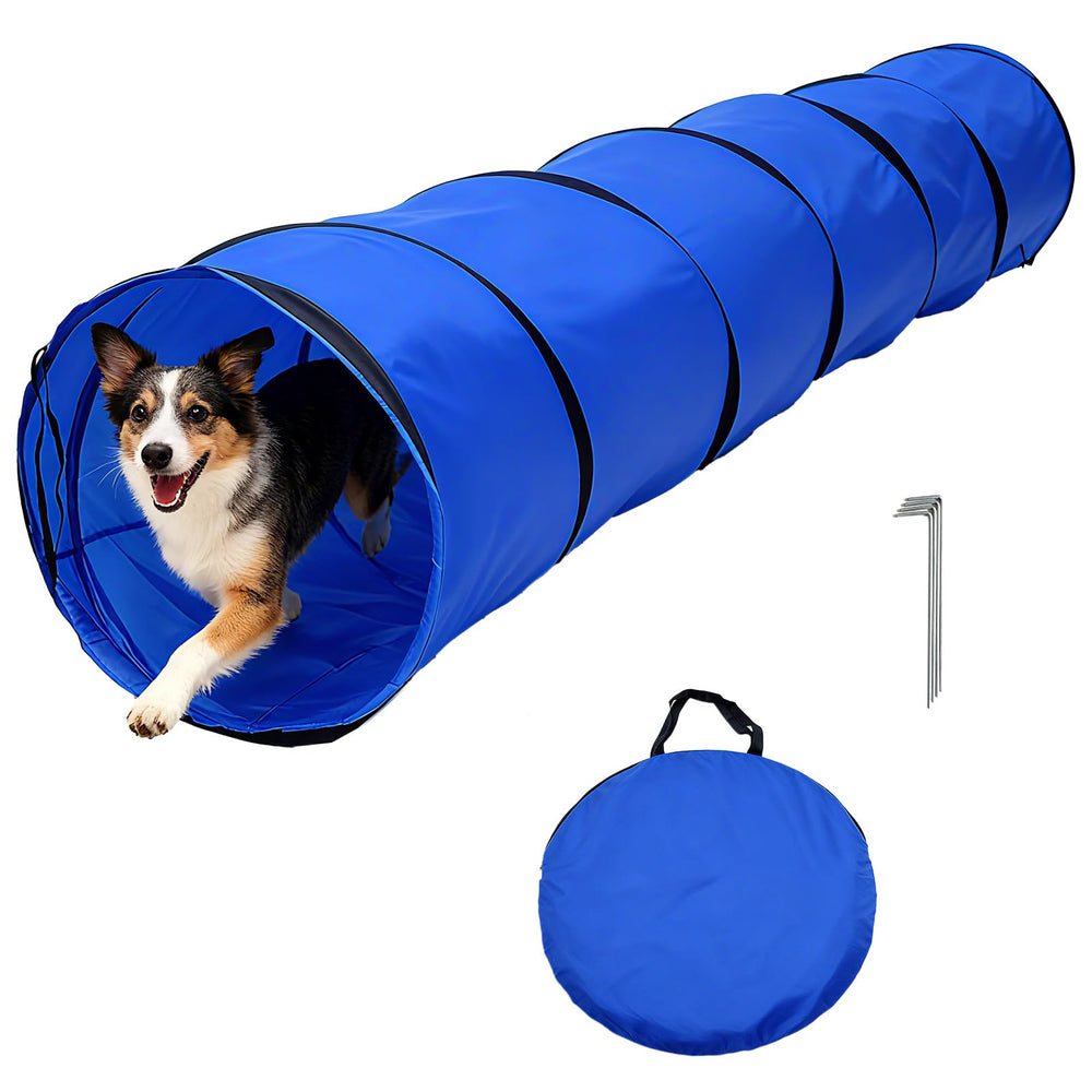 KINETOVOLTA dog agility tunnel with carry bag, portable for park or backyard training.