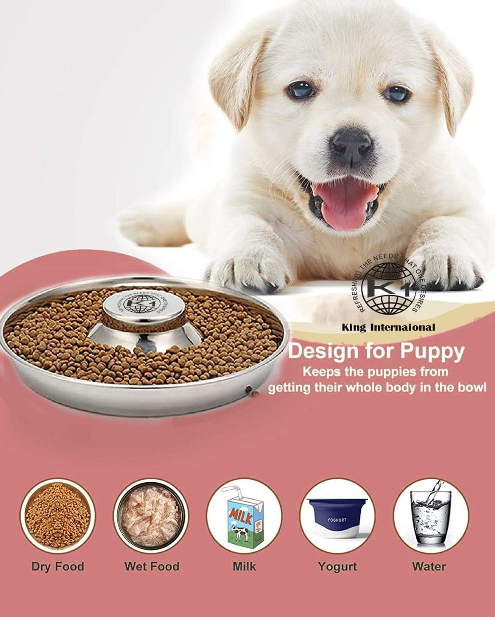 King International Puppy Bowl low rim aids comfortable feeding and minimizes mess