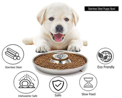 King International Puppy Bowl stainless-steel closeup demonstrates easy cleaning and hygienic feeding