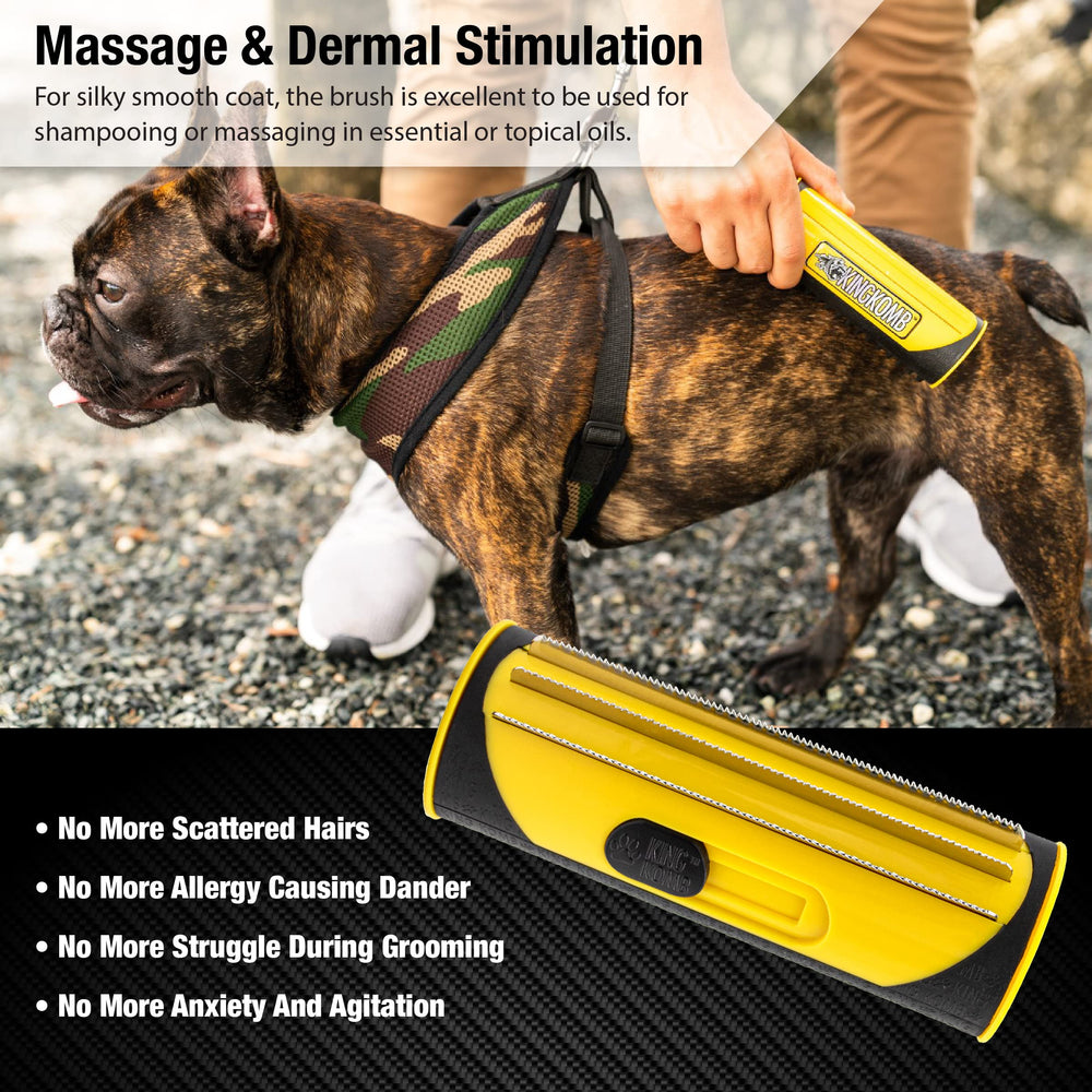 King Kanine promotes easier grooming sessions with a comfortable handle during long sessions.