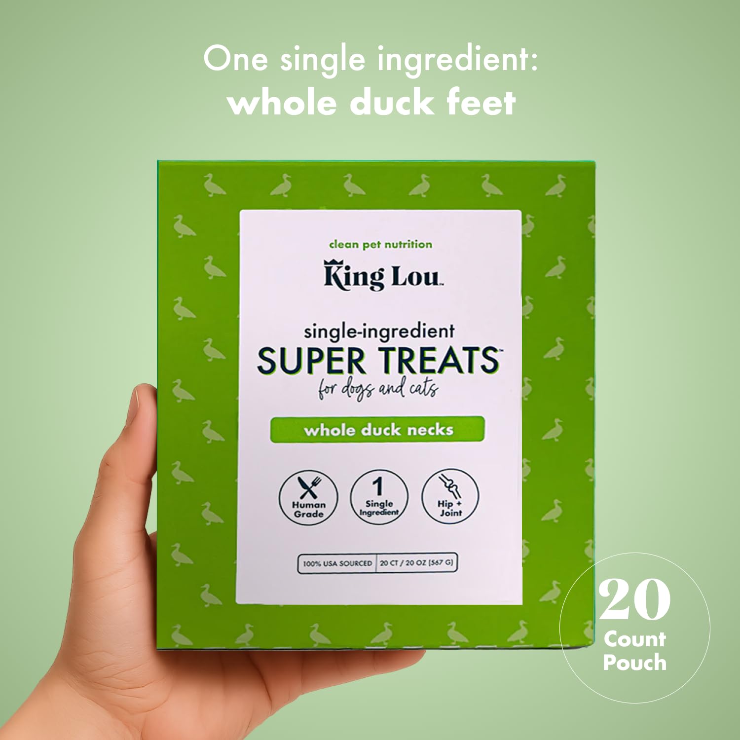 King Lou product label featuring human-grade ingredients for discerning pet parents.