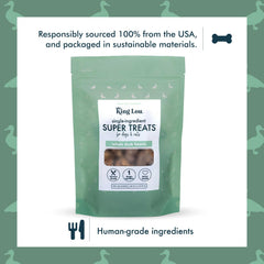 King Lou Pets freeze-dried duck heart bites close-up show a chewy texture for rewards.