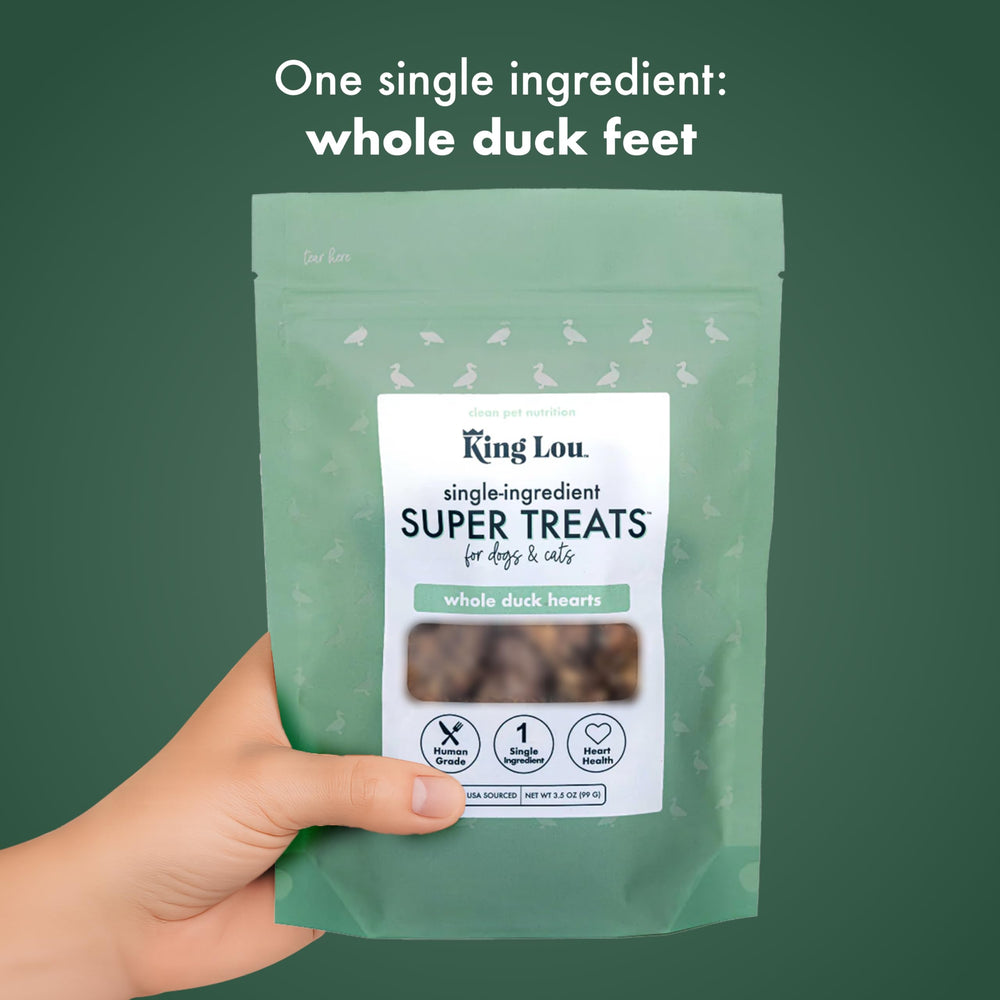 King Lou Pets label highlights taurine, zinc, iron for pet nutrition.