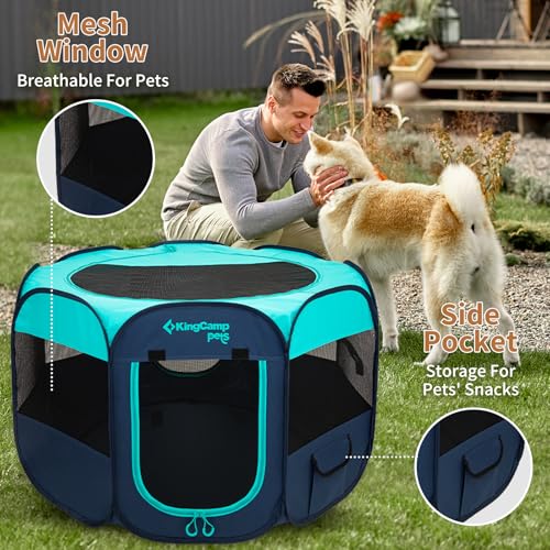 KingCamp dog playpen ventilation side-mesh emphasizes 360-degree airflow for comfort.