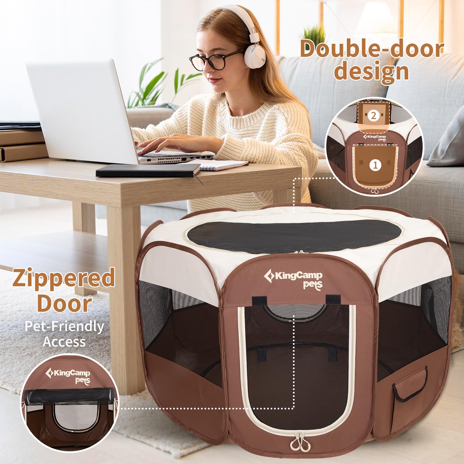 KingCamp dog playpen dual doors for easy entry and exit