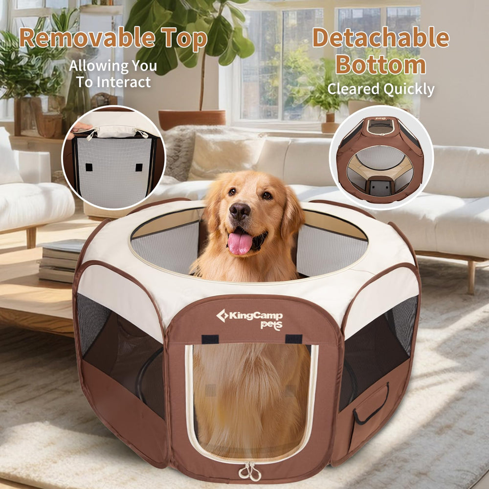 KingCamp dog playpen includes ground stakes for stable outdoor use