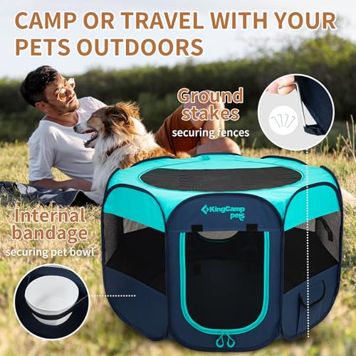 KingCamp dog playpen removable bottom highlights easy outdoor access and cleanup.