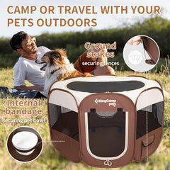 KingCamp dog playpen removable bottom enables safe outdoor grass time