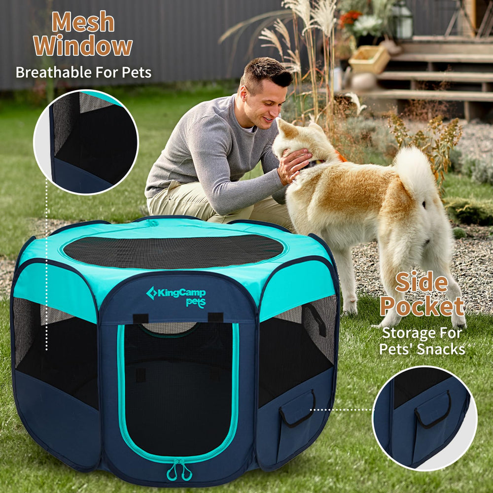 KingCamp dog playpen dual-doors provide convenient entry and exit for pets.