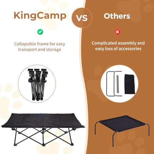 KingCamp elevated dog bed cross-brace design underscores stable, secure outdoor resting