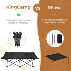 KingCamp elevated dog bed cross-brace design underscores stable, secure outdoor resting