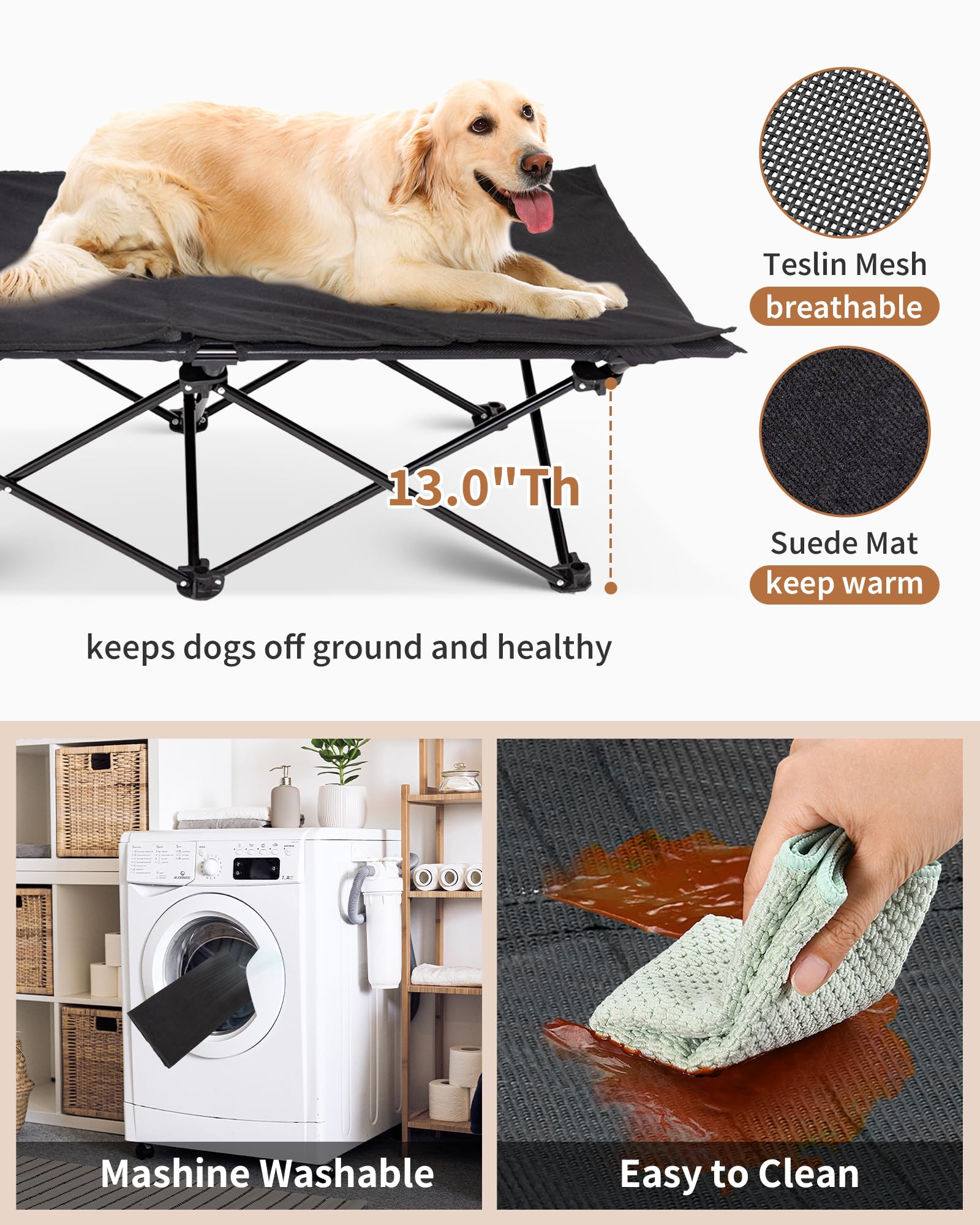 KingCamp elevated dog bed with storage bag illustrates travel-ready portability
