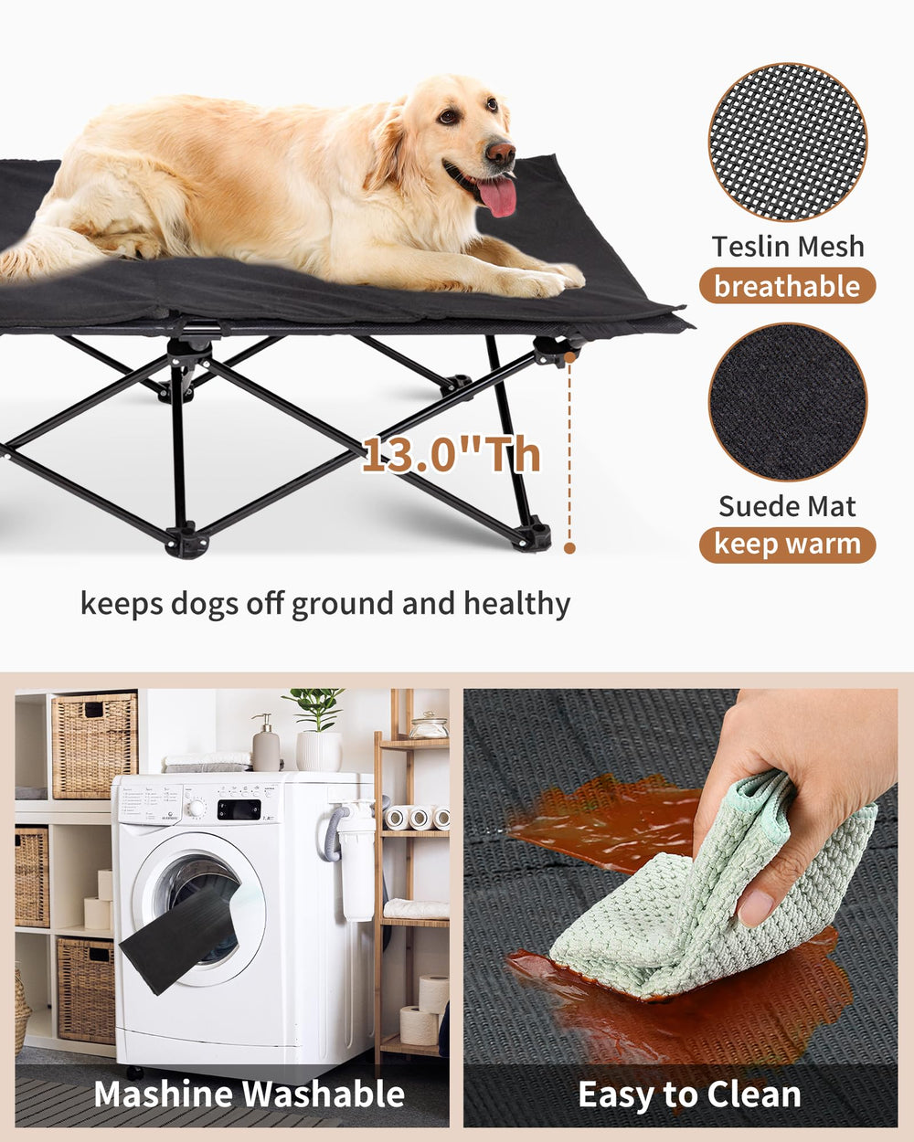 KingCamp elevated dog bed with storage bag illustrates travel-ready portability