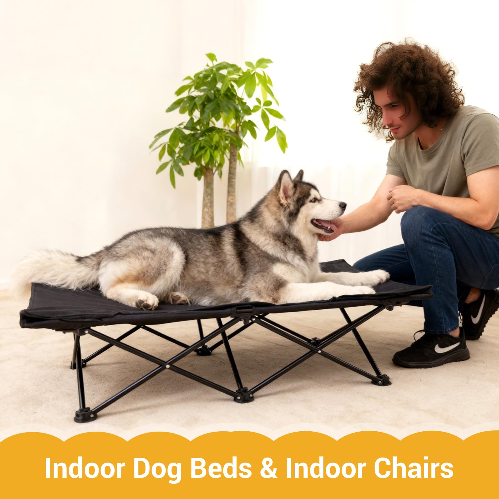 KingCamp elevated dog bed washable cushion close-up emphasizes machine-washable comfort