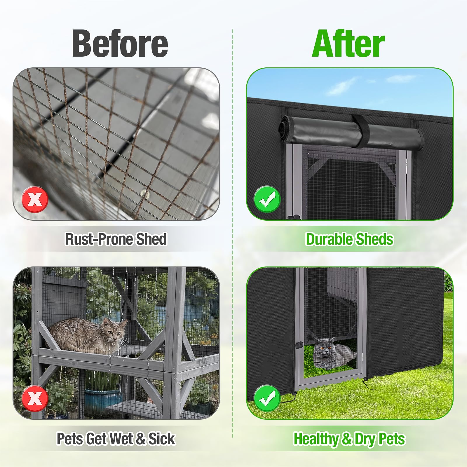 Kingling durable material catio cover resists sun damage to extend catio life.