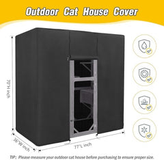 Kingling outdoor cat house cover front view demonstrates easy-access roll-up with two zippers.