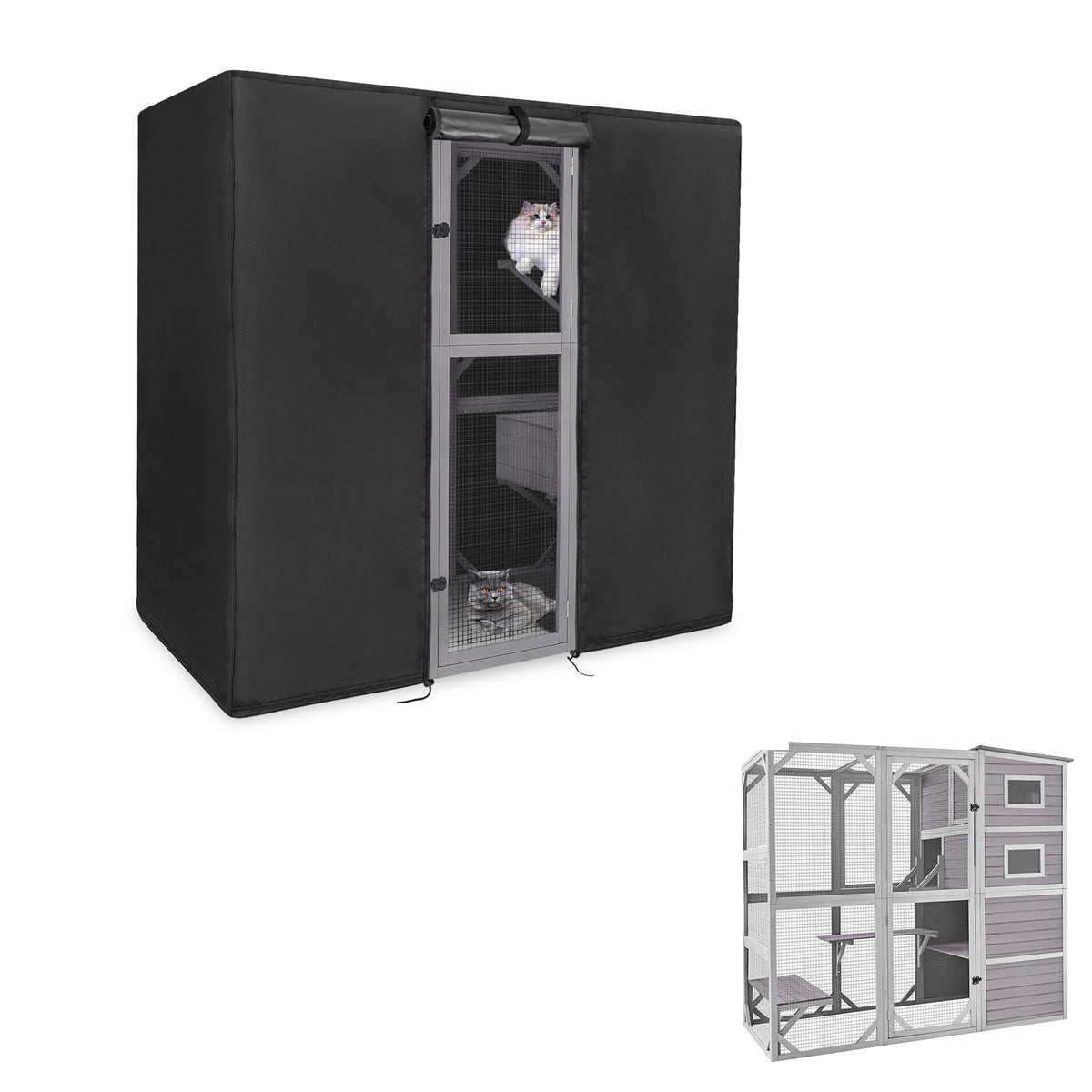 Kingling outdoor cat house cover side view highlighting weatherproof protection for all seasons.