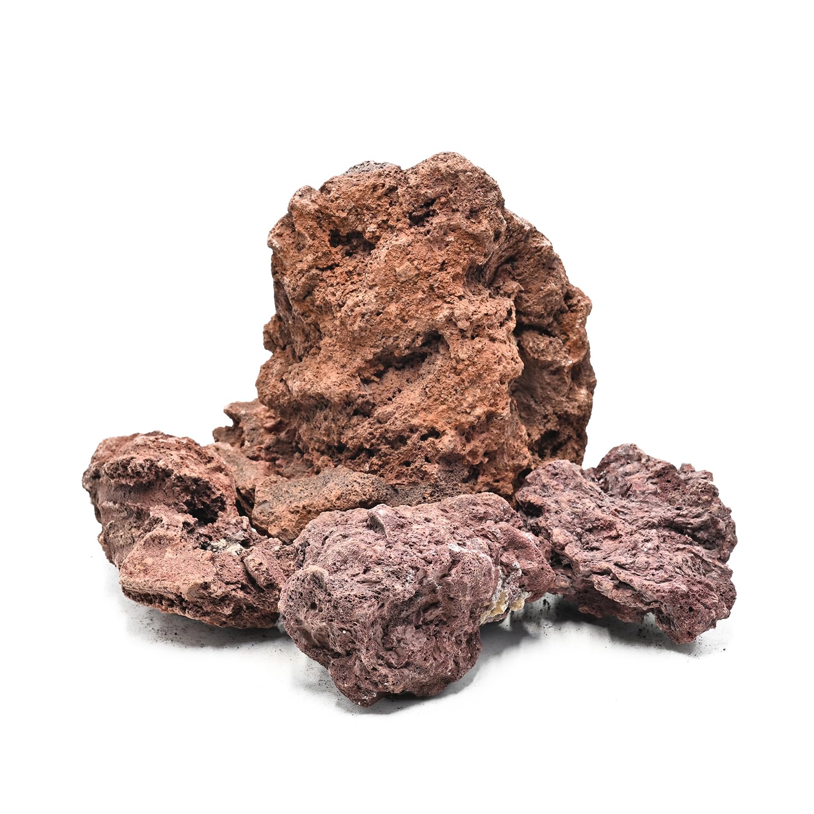 KINGRUI Red Lava Rock 4-6 inch bulk pack with textured surface for bio-filtration.