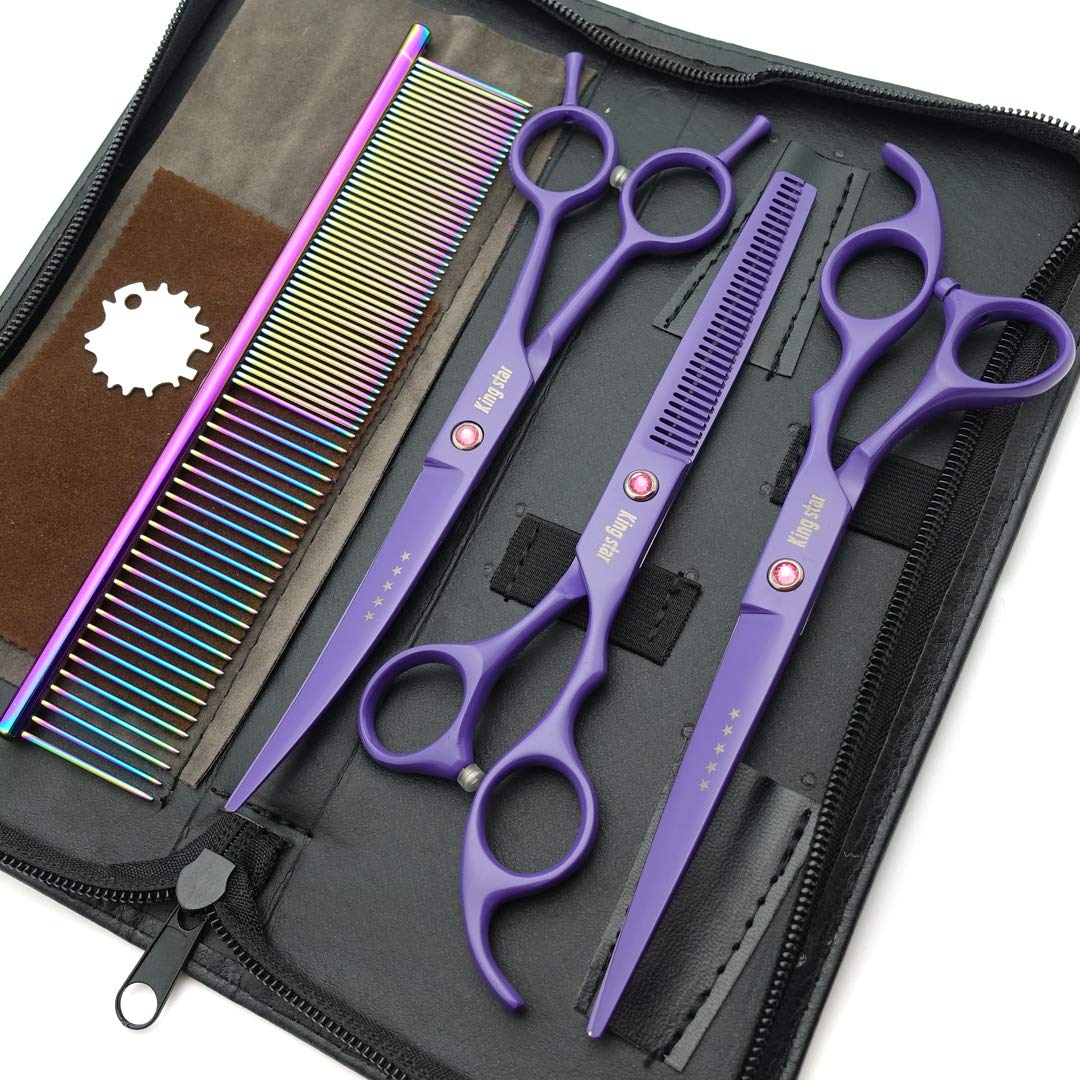 KingSTAR 7.0in matt purple handles close-up shows ergonomic grip for comfortable grooming